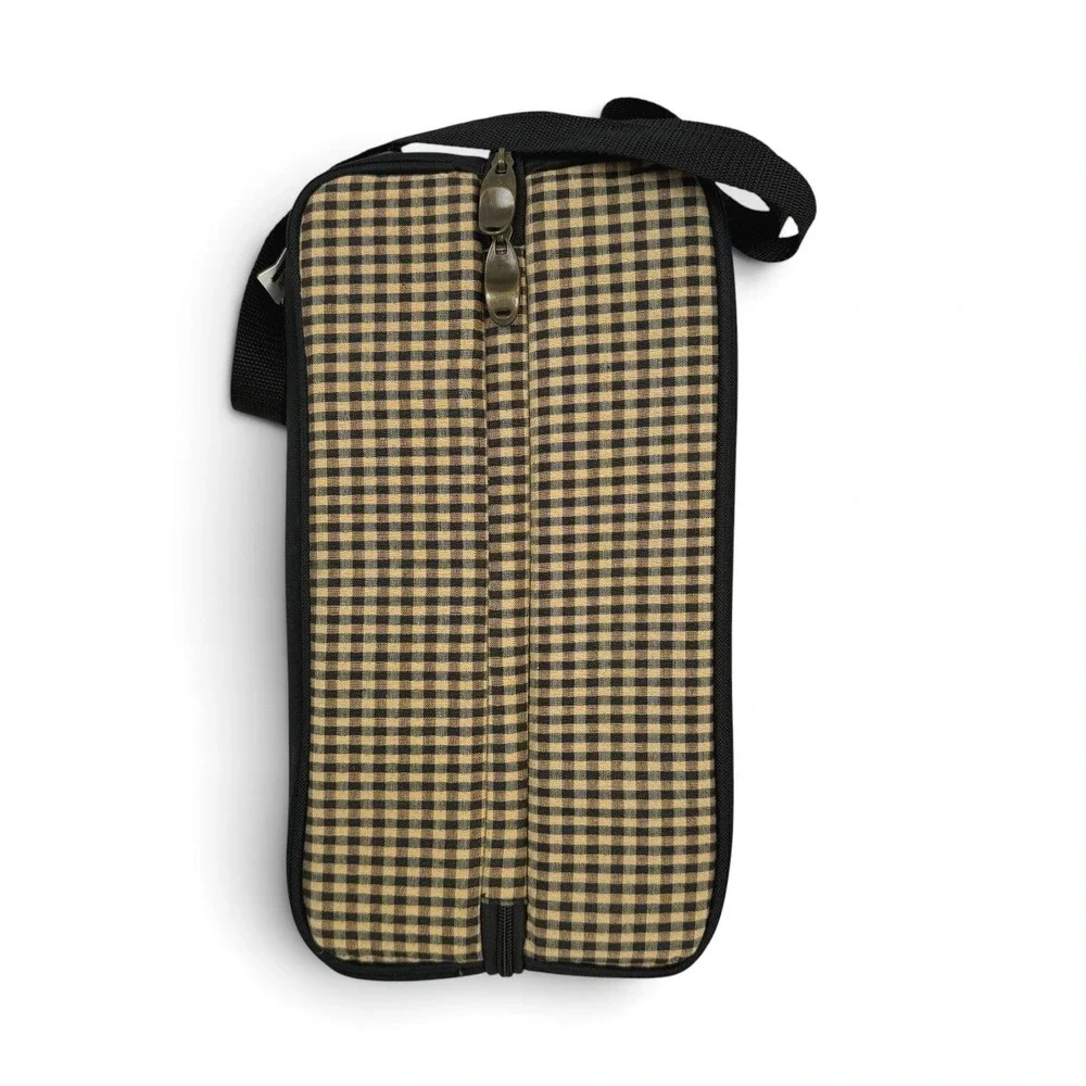 Longaberger Wine Carrier Case Black Tan Gingham Insulated Shoulder Bag NWT